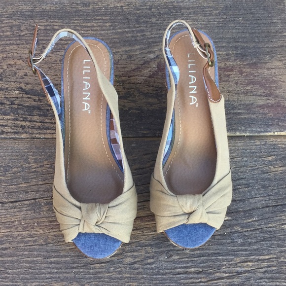 Liliana Shoes - Liliana canvas peep toe espadrille wedge